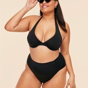 RIO Beach Argentina ruched ribbed bikini black bottoms only